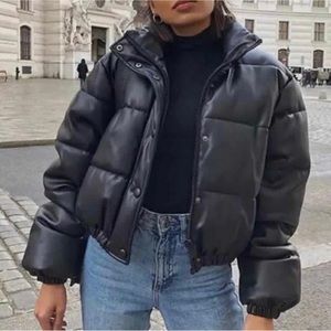 Zara Faux Leather Puffer Jacket Size: Medium